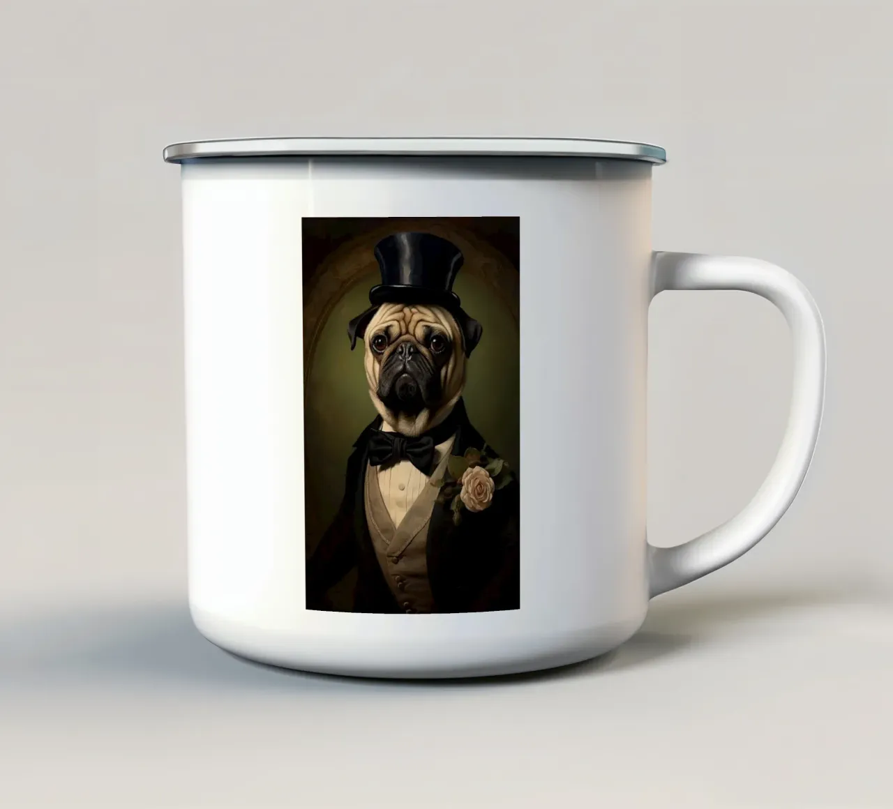 Carlino con cappello a cilindro tazza in smalto da Wumples