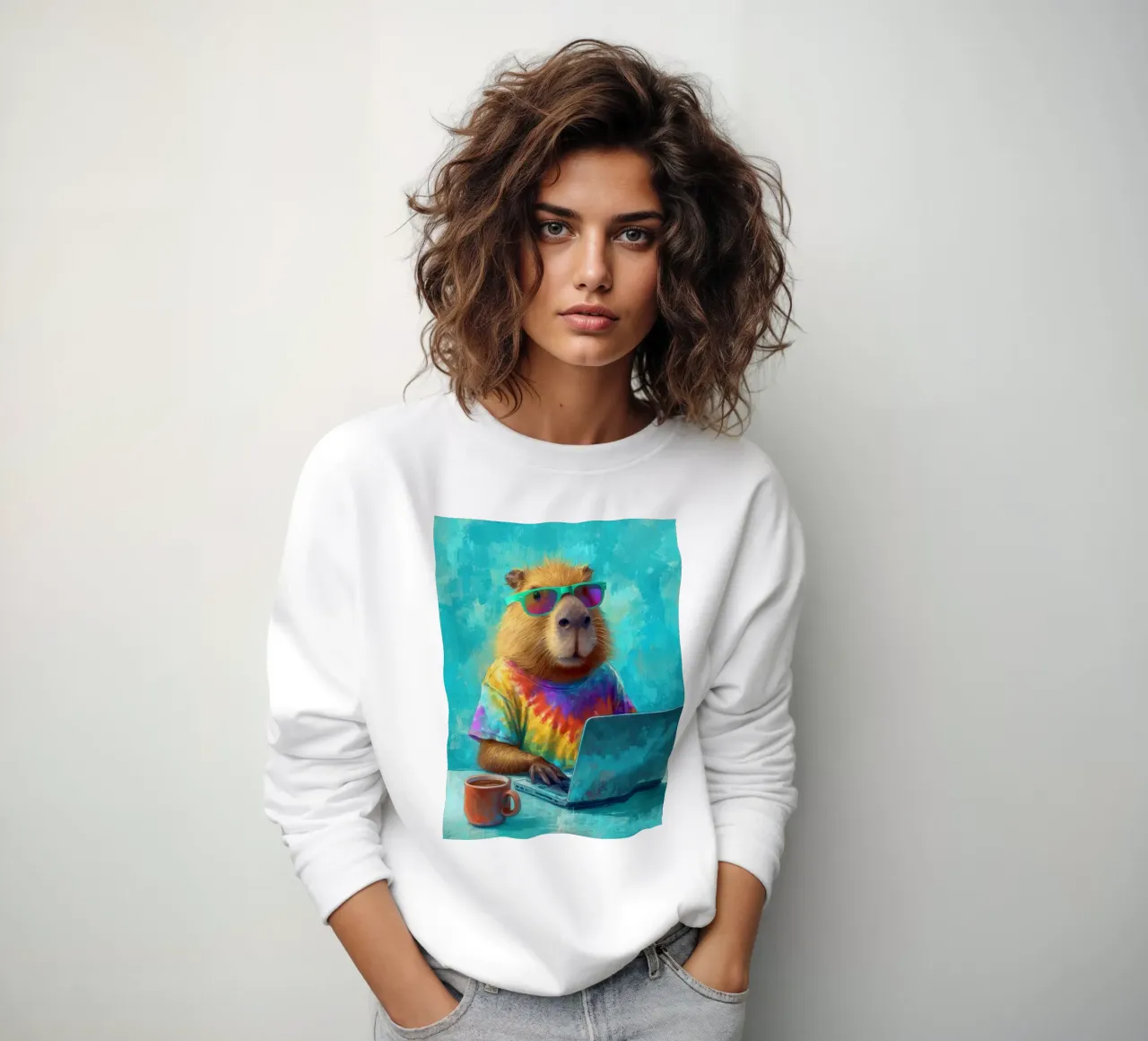 Capibara hippy che lavora su un computer portatile felpa da Wumples