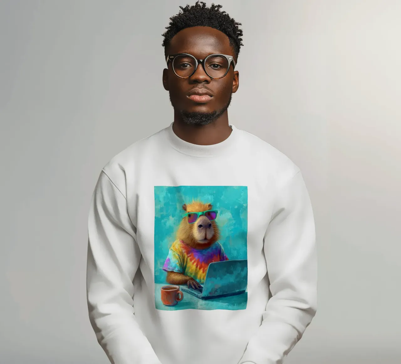 Capibara hippy che lavora su un computer portatile felpa da Wumples