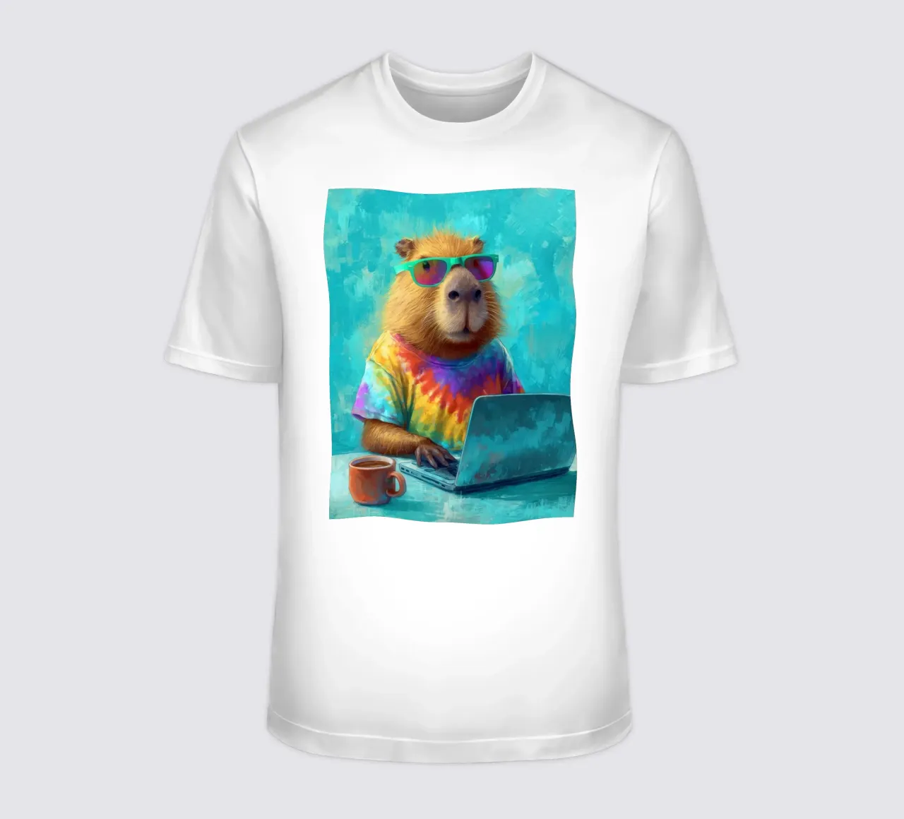 Capibara hippy che lavora su un computer portatile t-shirt da Wumples