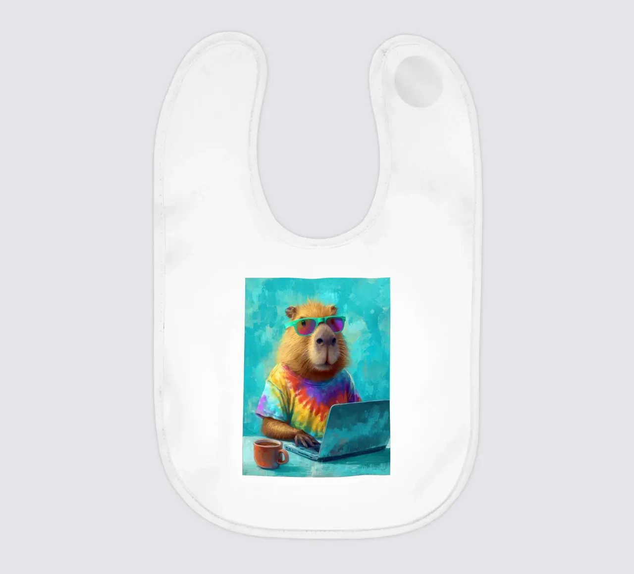 Capibara hippy che lavora su un computer portatile bavaglino da Wumples