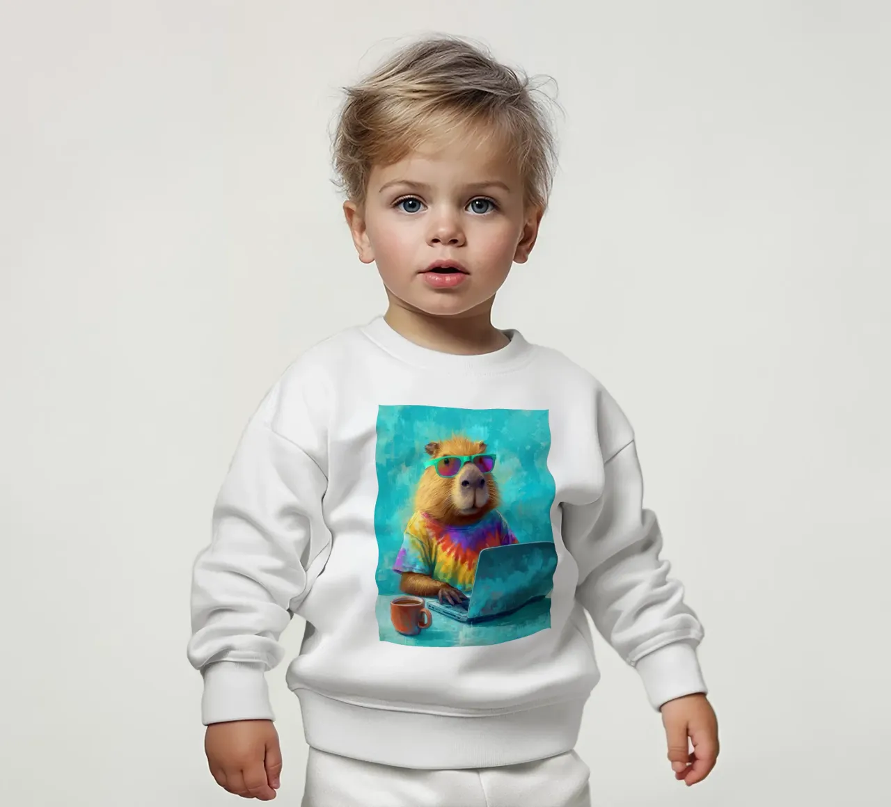 Capibara hippy che lavora su un computer portatile felpa neonato da Wumples