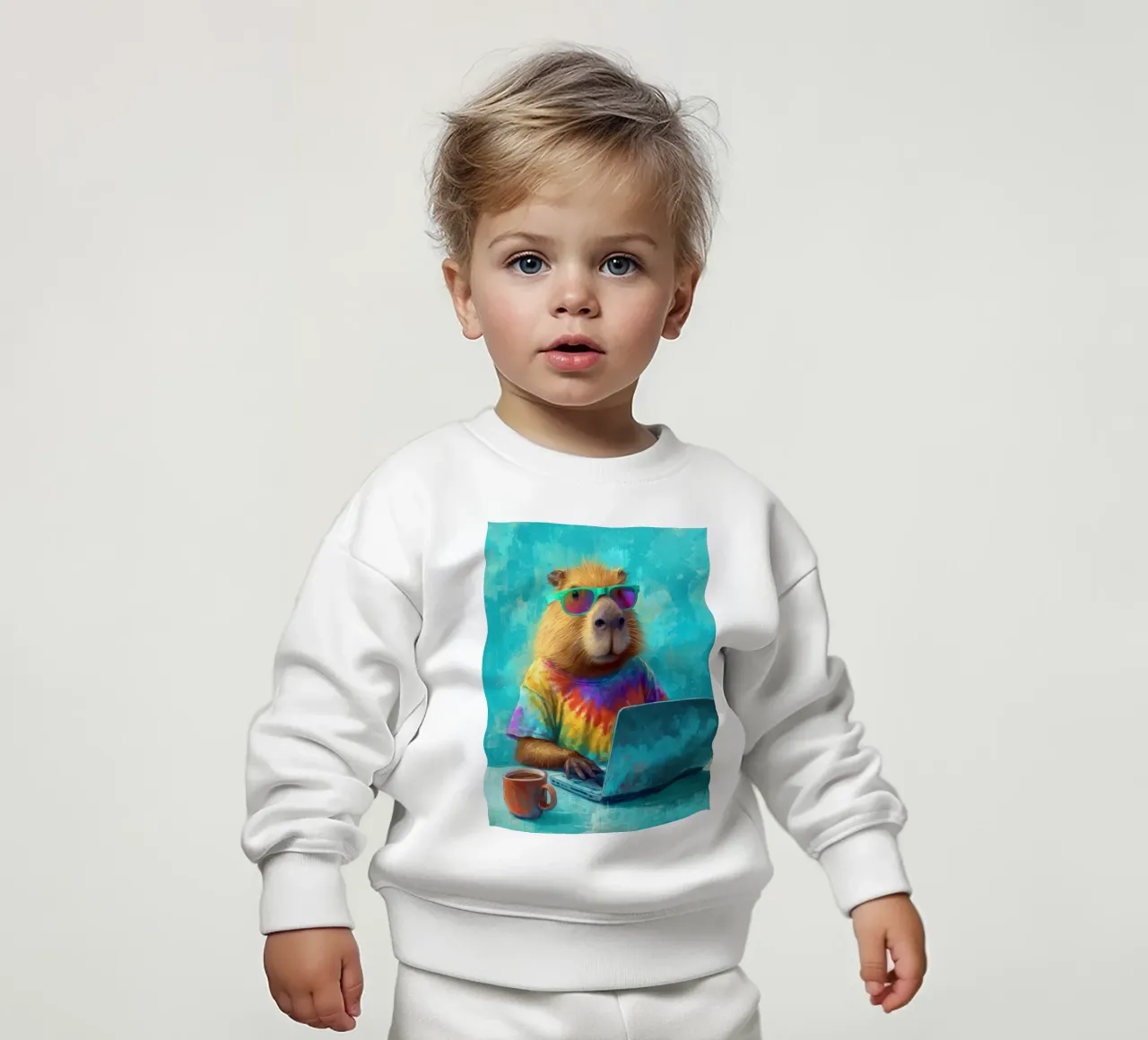 Capibara hippy che lavora su un computer portatile felpa neonato da Wumples