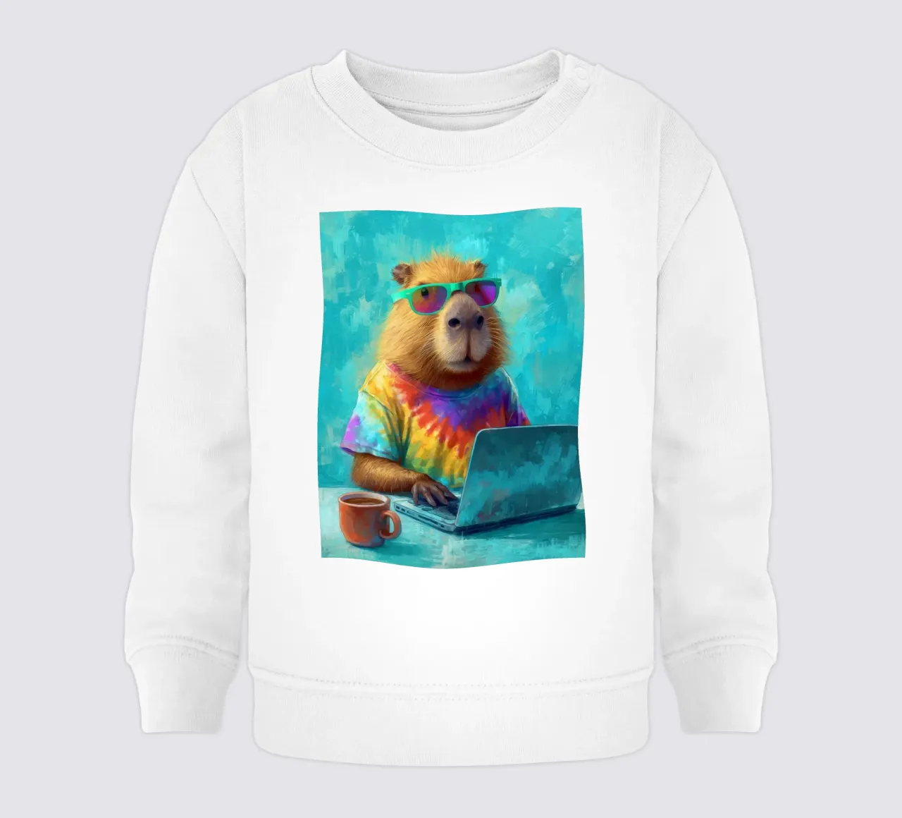 Capibara hippy che lavora su un computer portatile felpa neonato da Wumples
