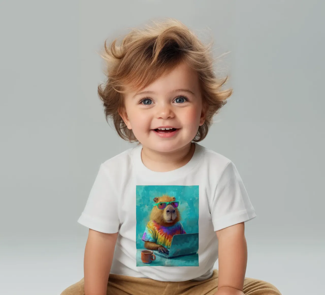 Capibara hippy che lavora su un computer portatile maglietta neonato da Wumples