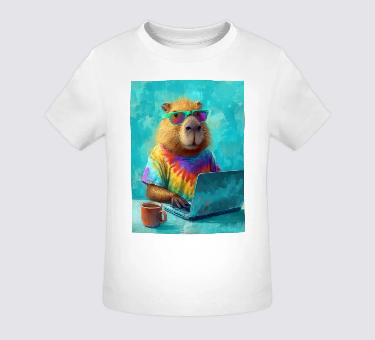 Capibara hippy che lavora su un computer portatile maglietta neonato da Wumples