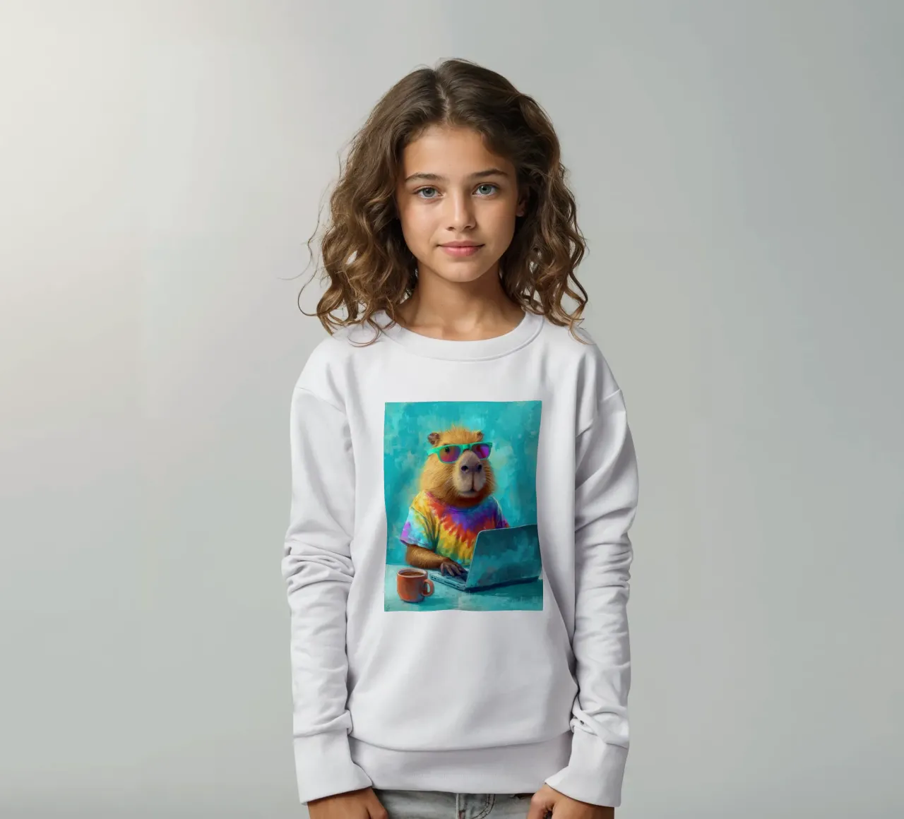 Capibara hippy che lavora su un computer portatile felpa bambino da Wumples