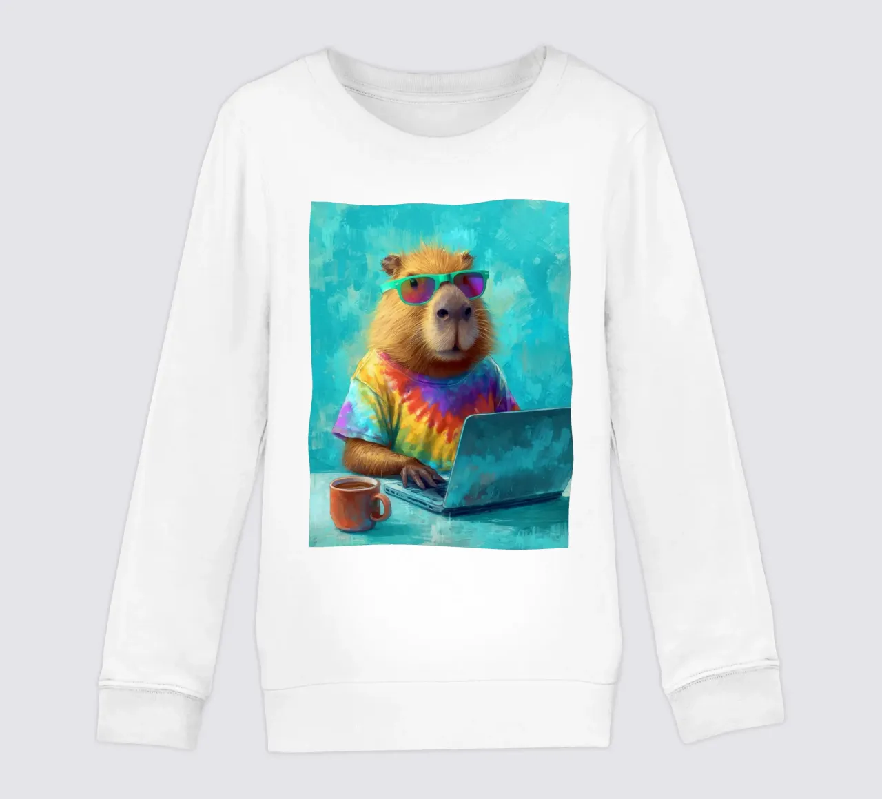 Capibara hippy che lavora su un computer portatile felpa bambino da Wumples