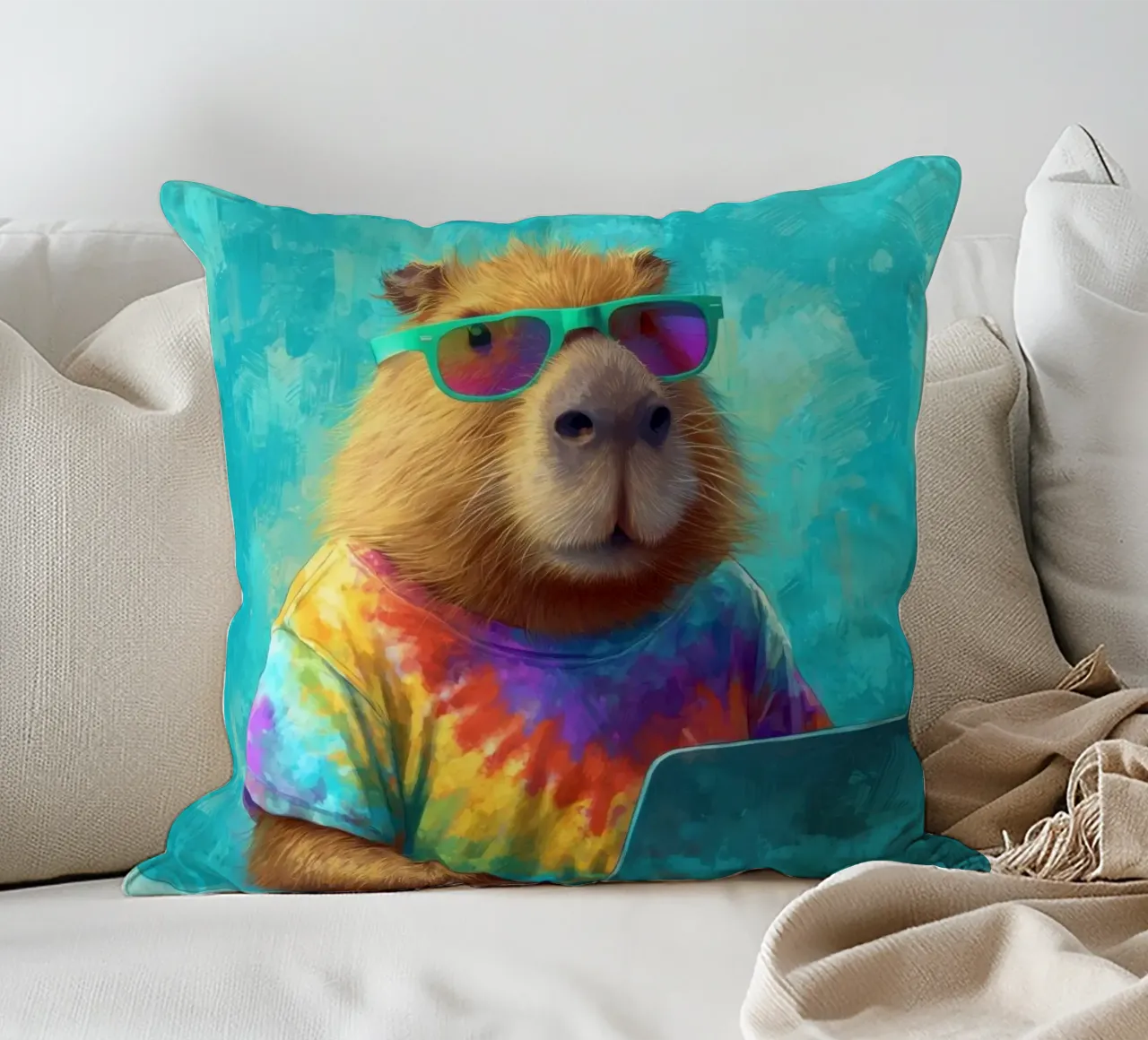 Capibara hippy che lavora su un computer portatile cuscino da Wumples