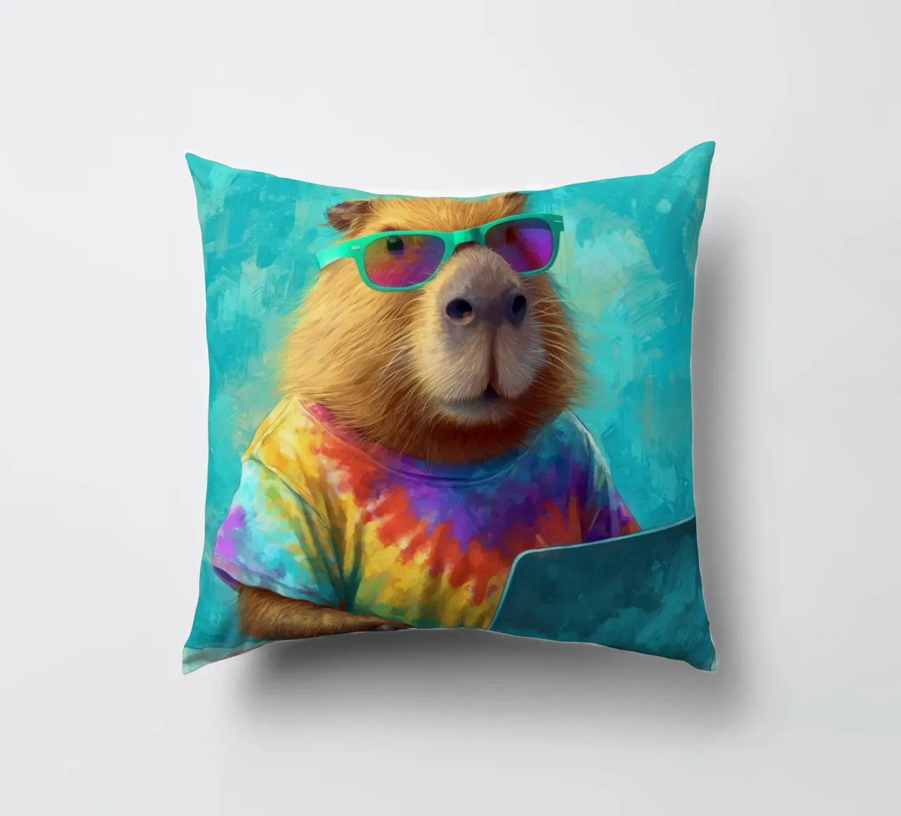 Capibara hippy che lavora su un computer portatile cuscino da Wumples