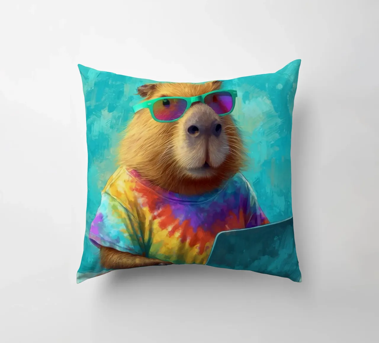 Capibara hippy che lavora su un computer portatile cuscino da Wumples