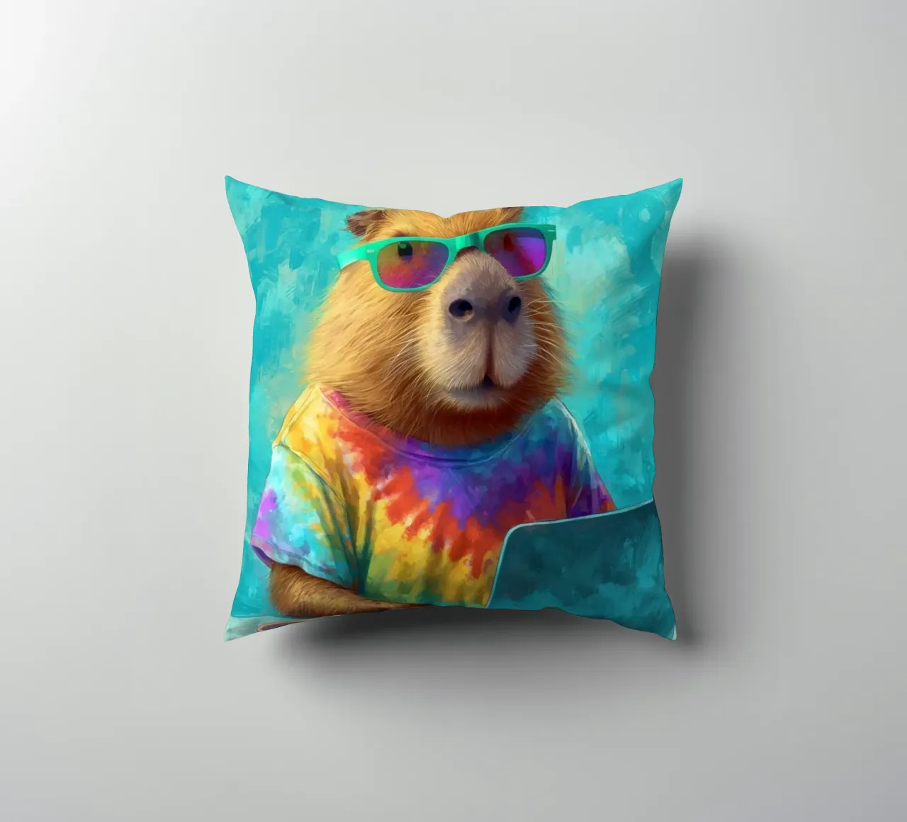 Capibara hippy che lavora su un computer portatile cuscino da Wumples