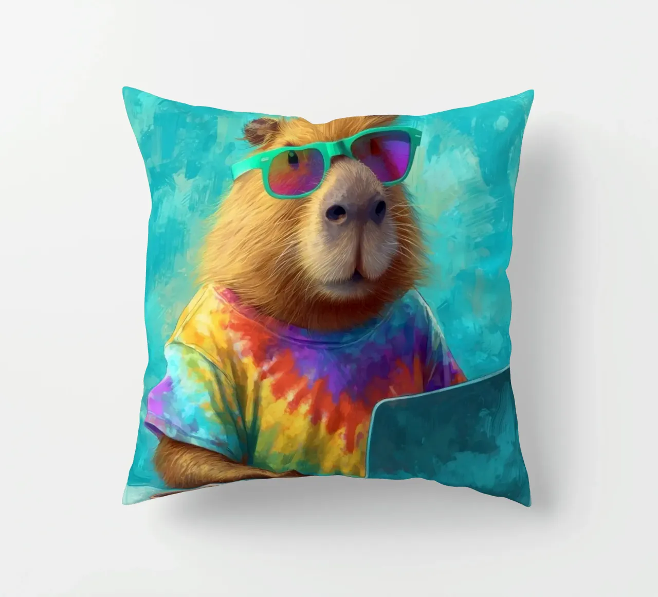 Capibara hippy che lavora su un computer portatile cuscino da Wumples