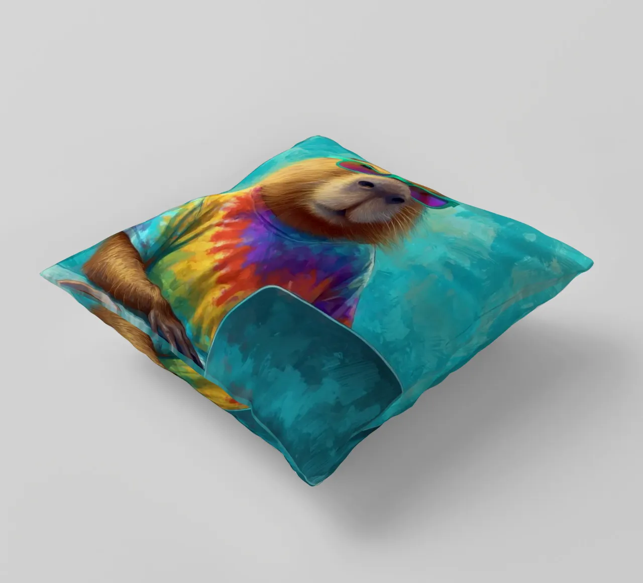 Capibara hippy che lavora su un computer portatile cuscino da Wumples