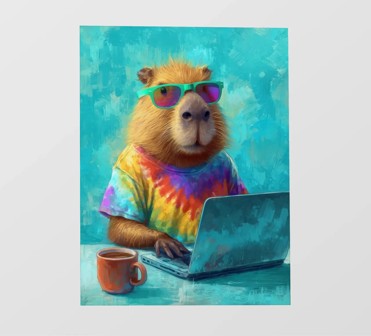 Capibara hippy che lavora su un computer portatile pellicola backlit da Wumples