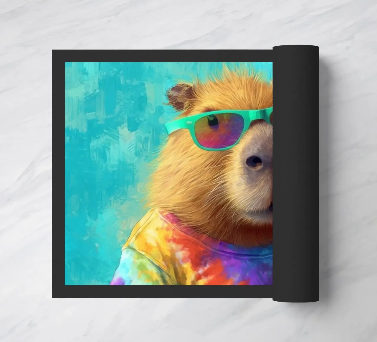 Capibara hippy che lavora su un computer portatile zerbino da Wumples