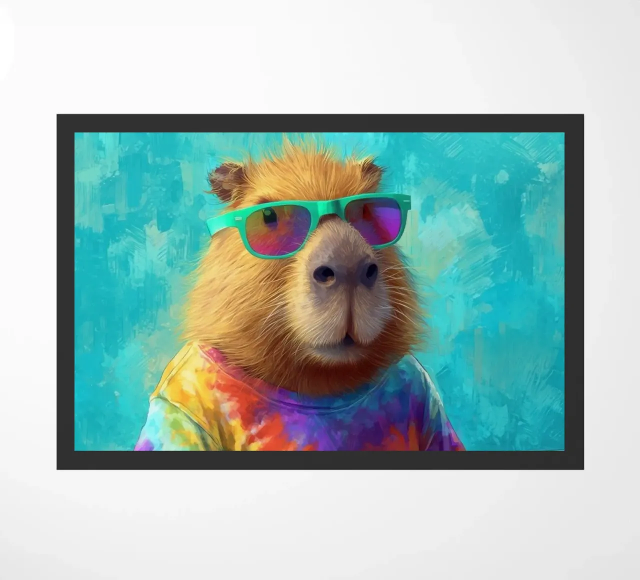 Capibara hippy che lavora su un computer portatile zerbino da Wumples