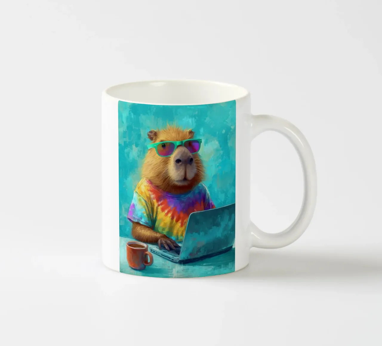 Capibara hippy che lavora su un computer portatile tazza in ceramica da Wumples
