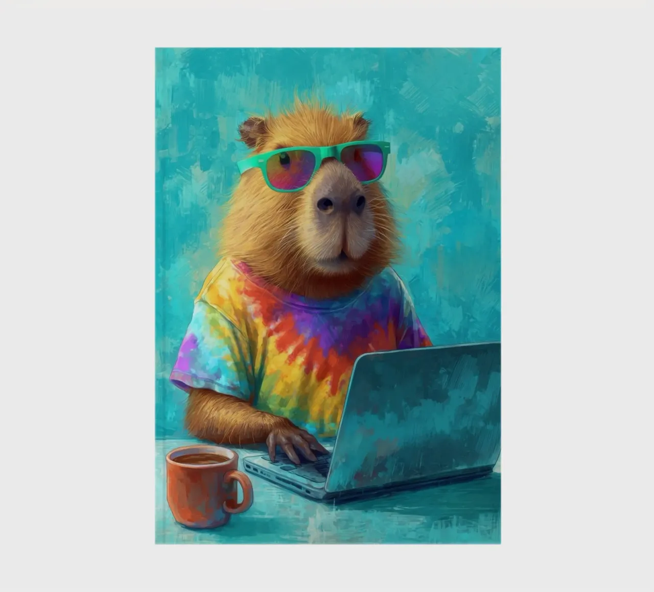 Capibara hippy che lavora su un computer portatile diario da Wumples