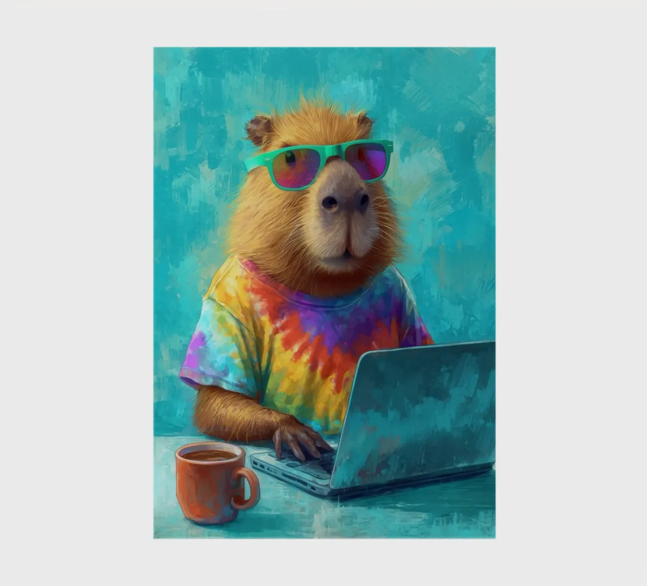Capibara hippy che lavora su un computer portatile diario da Wumples