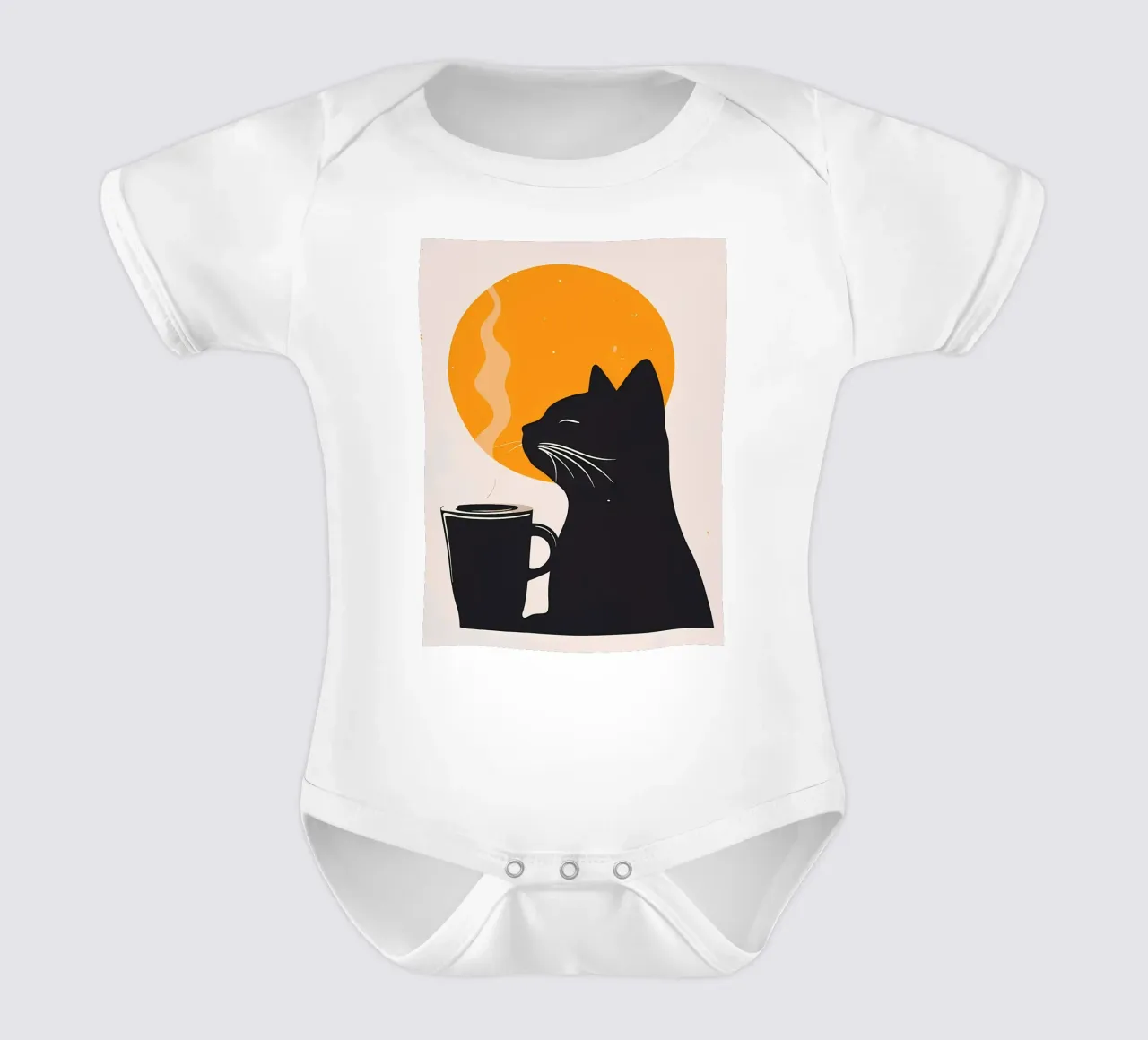 Gatto nero con tazza di caffè body neonato maniche corte da Locquinn Fuller
