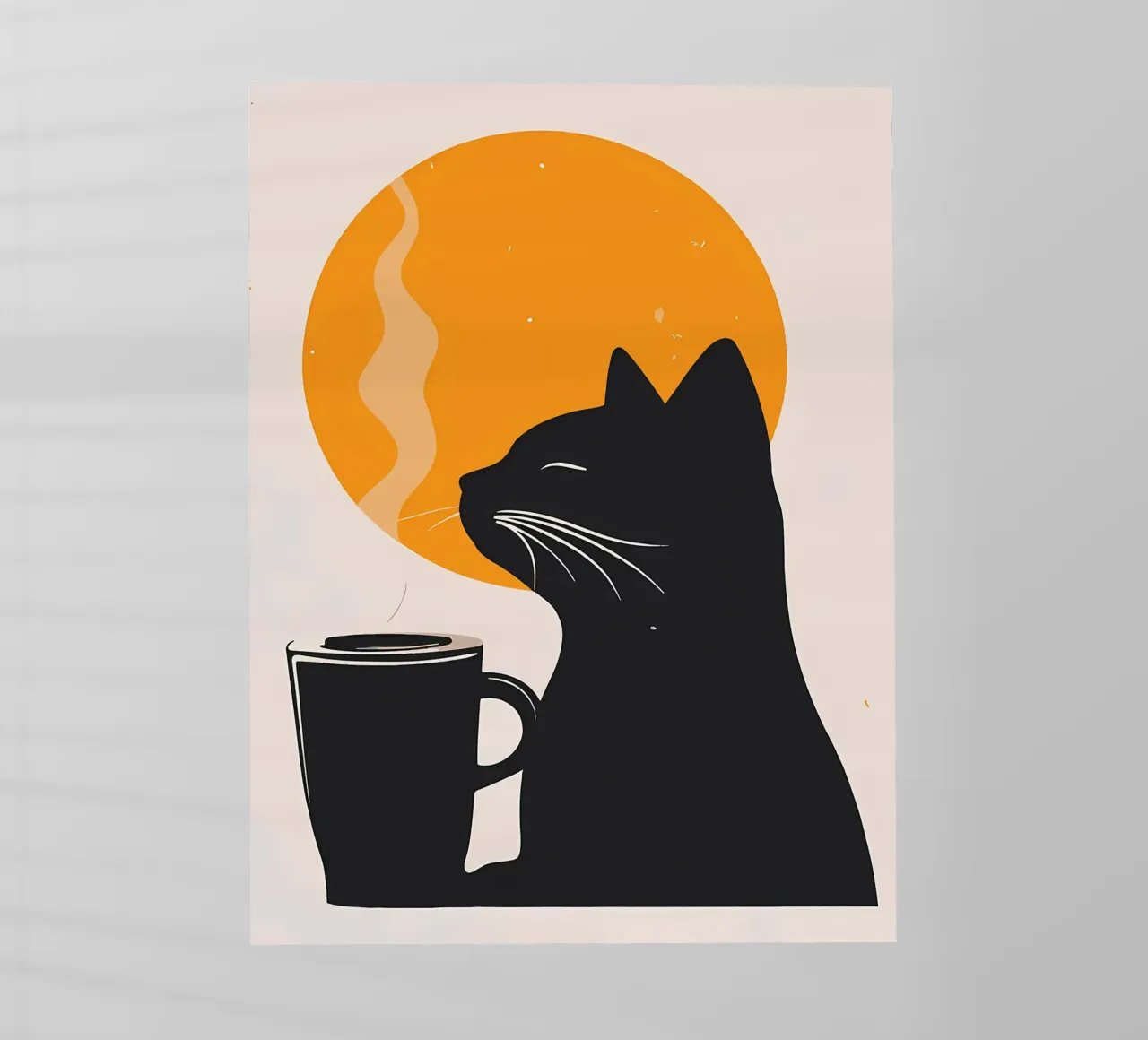 Gatto nero con tazza di caffè pellicola backlit da Locquinn Fuller