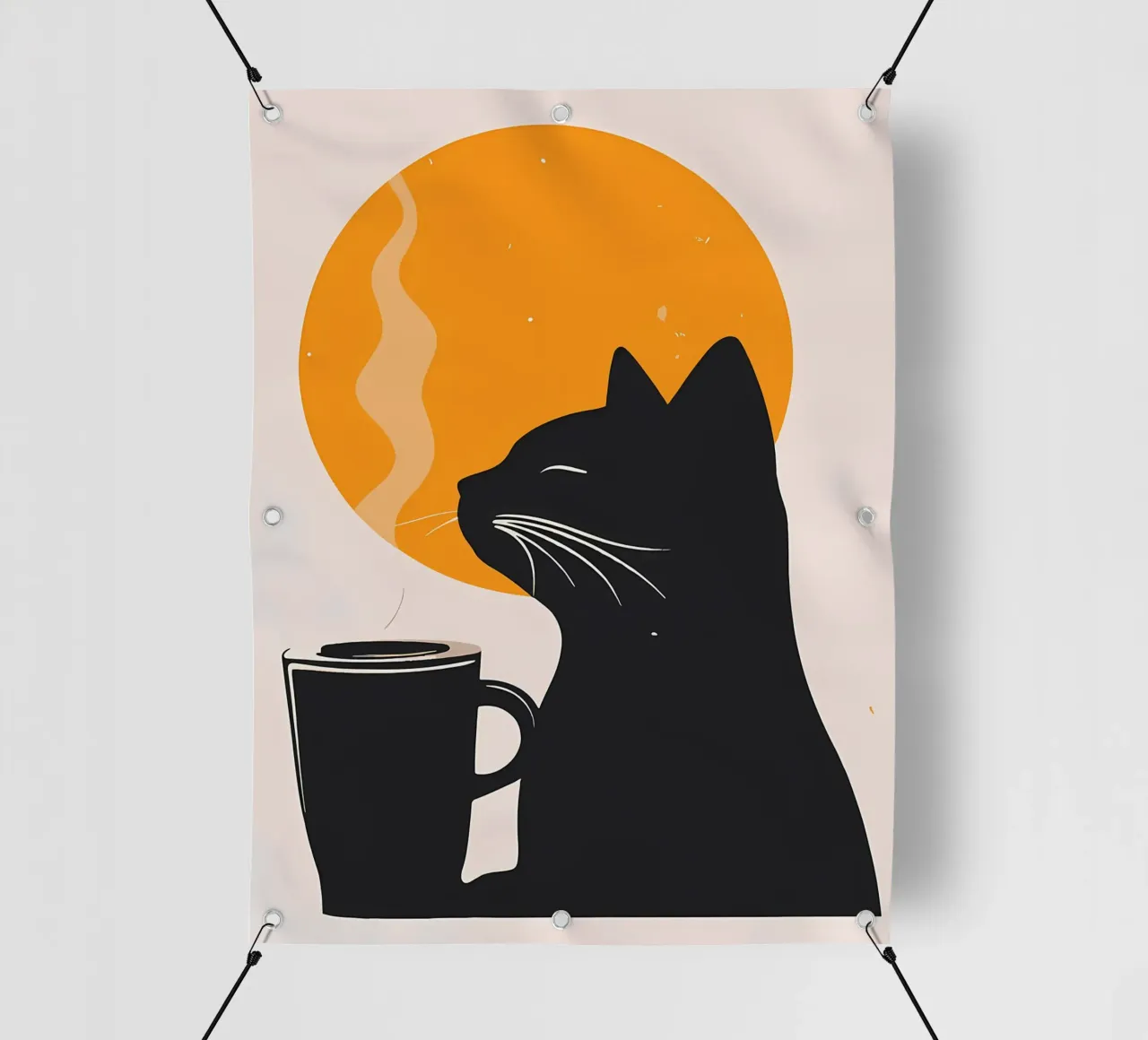 Gatto nero con tazza di caffè telo in pvc da Locquinn Fuller