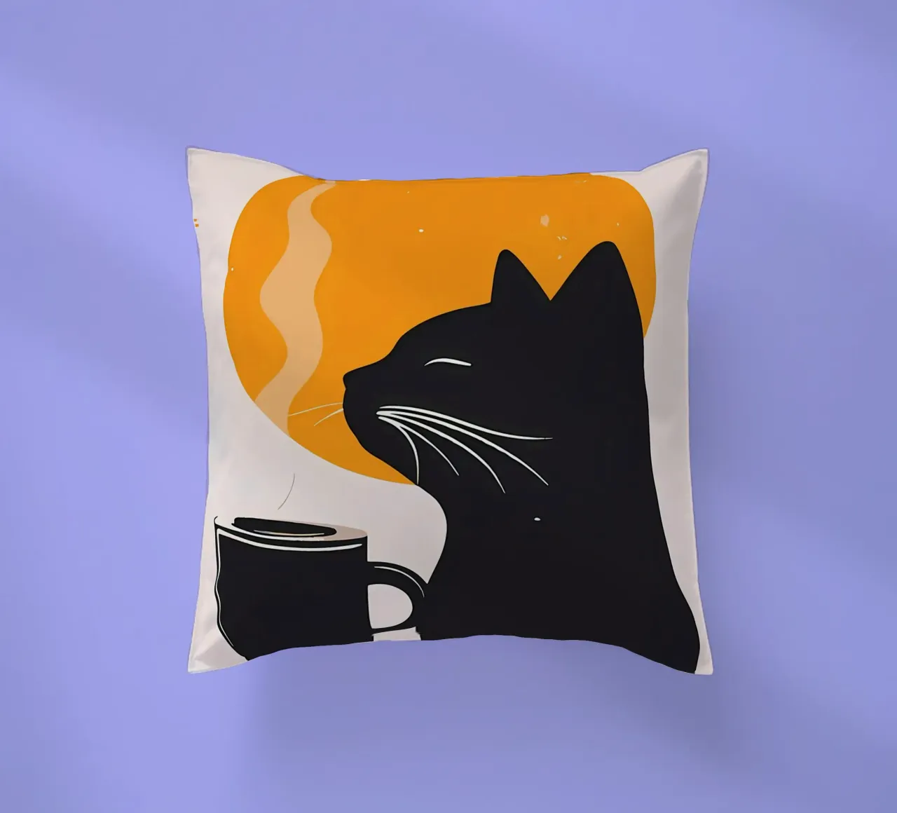 Gatto nero con tazza di caffè cuscino da Locquinn Fuller