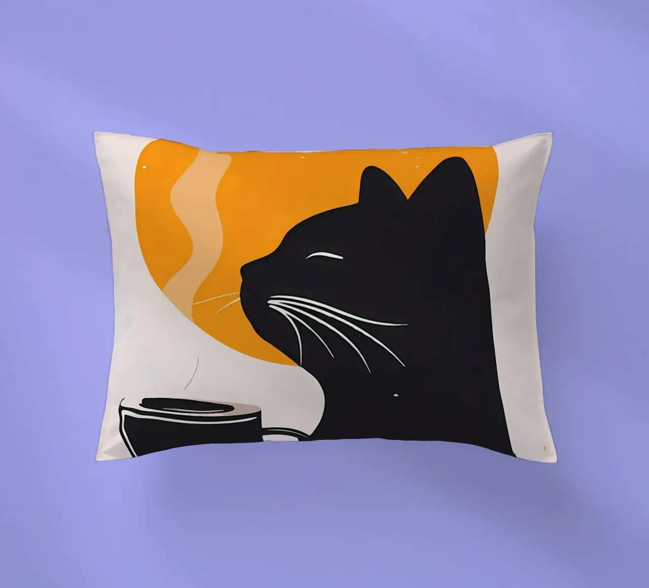 Gatto nero con tazza di caffè cuscino da Locquinn Fuller