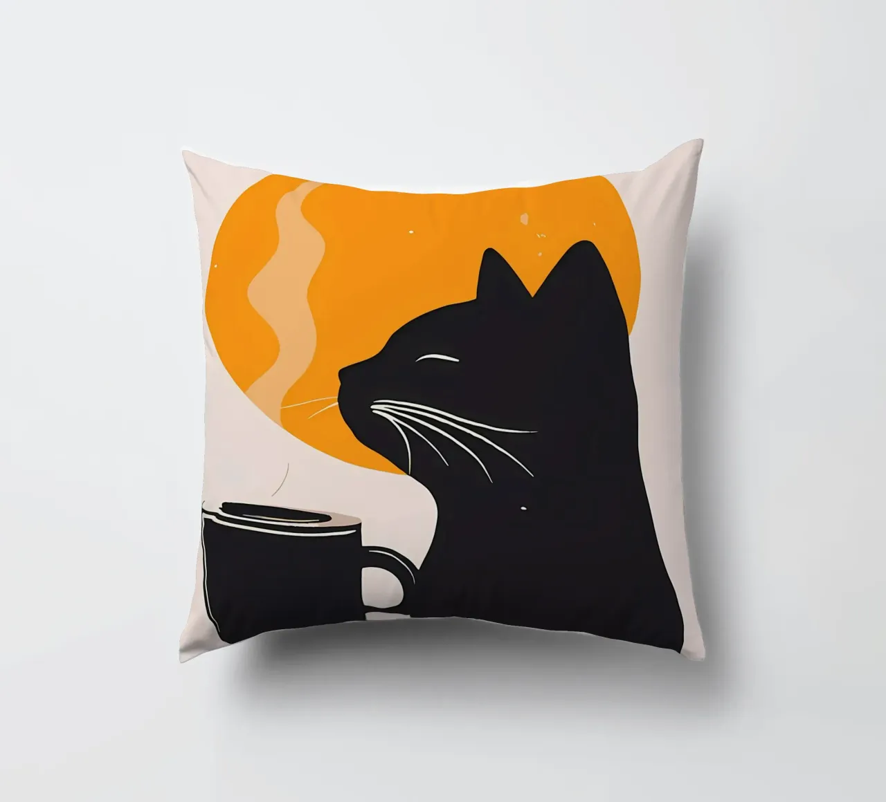 Gatto nero con tazza di caffè cuscino da Locquinn Fuller