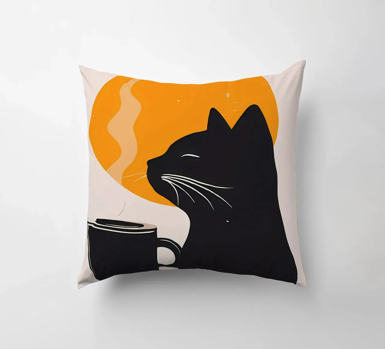 Gatto nero con tazza di caffè cuscino da Locquinn Fuller