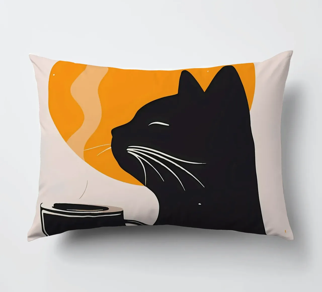 Gatto nero con tazza di caffè cuscino da Locquinn Fuller