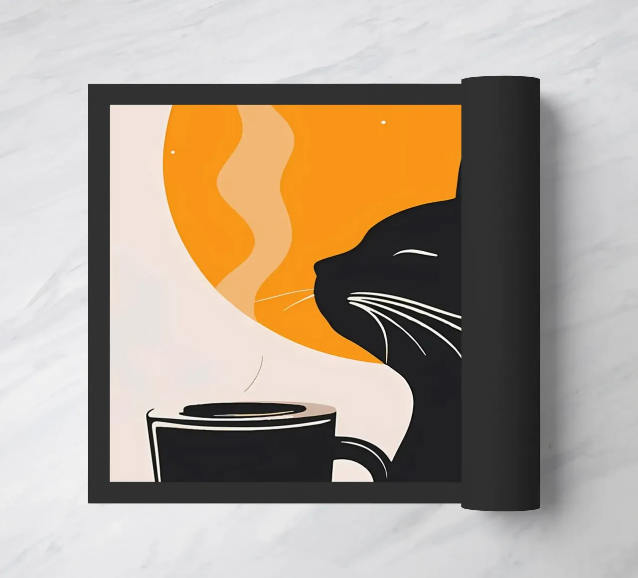 Gatto nero con tazza di caffè zerbino da Locquinn Fuller