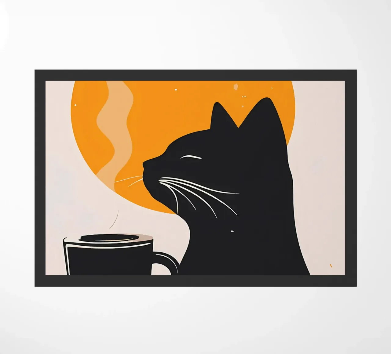 Gatto nero con tazza di caffè zerbino da Locquinn Fuller