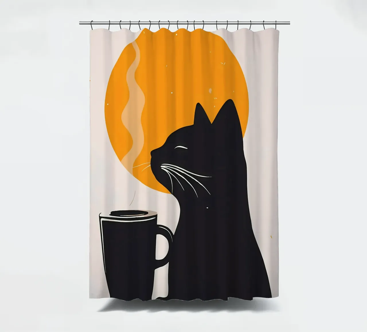 Gatto nero con tazza di caffè tenda da doccia da Locquinn Fuller