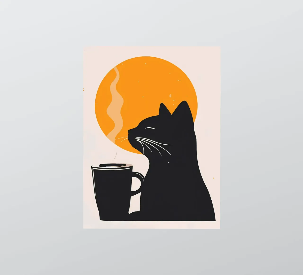 Gatto nero con tazza di caffè adesivo da Locquinn Fuller