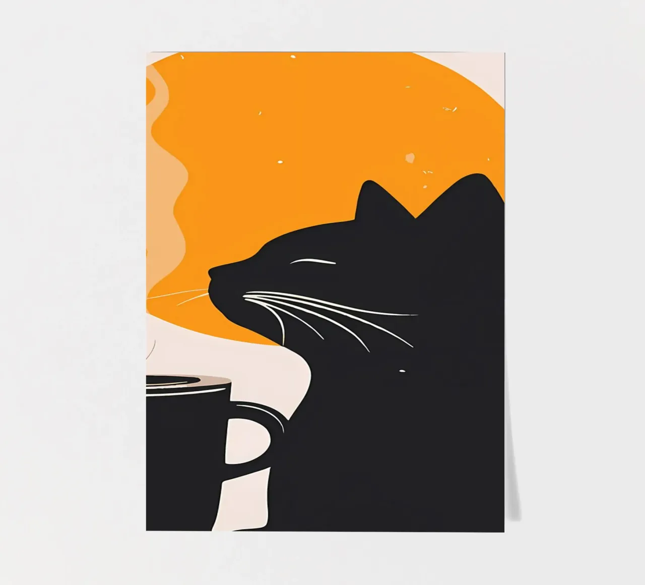 Gatto nero con tazza di caffè foglio adesivo da Locquinn Fuller