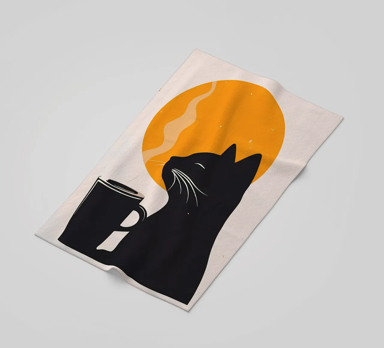 Gatto nero con tazza di caffè telo mare da Locquinn Fuller