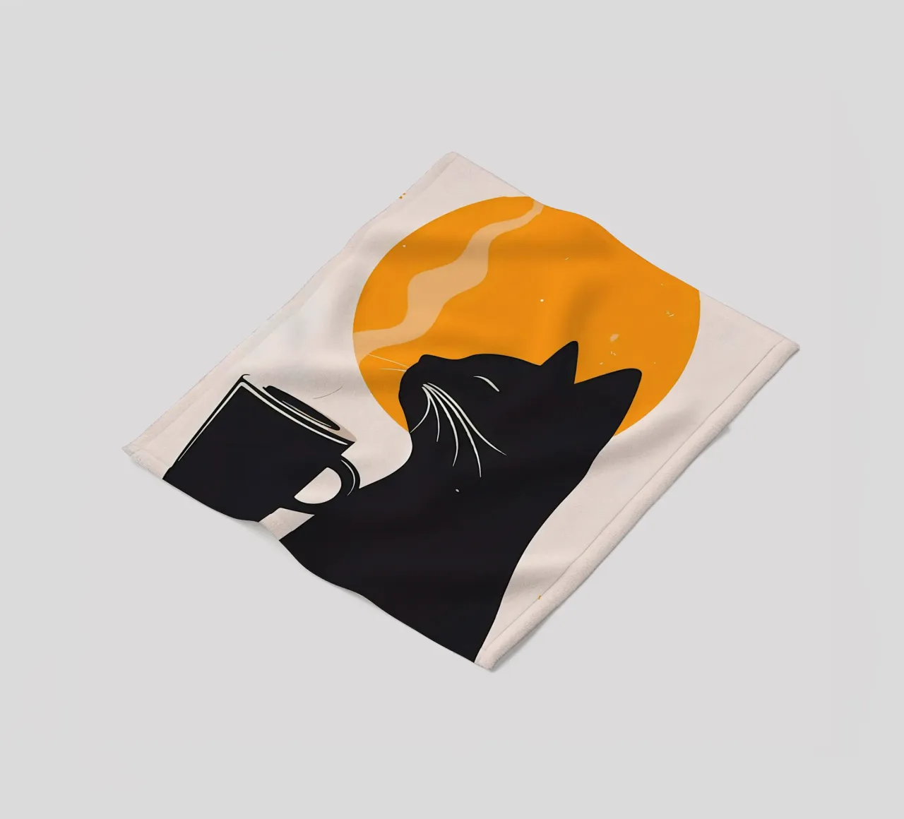 Gatto nero con tazza di caffè coperta in pile da Locquinn Fuller