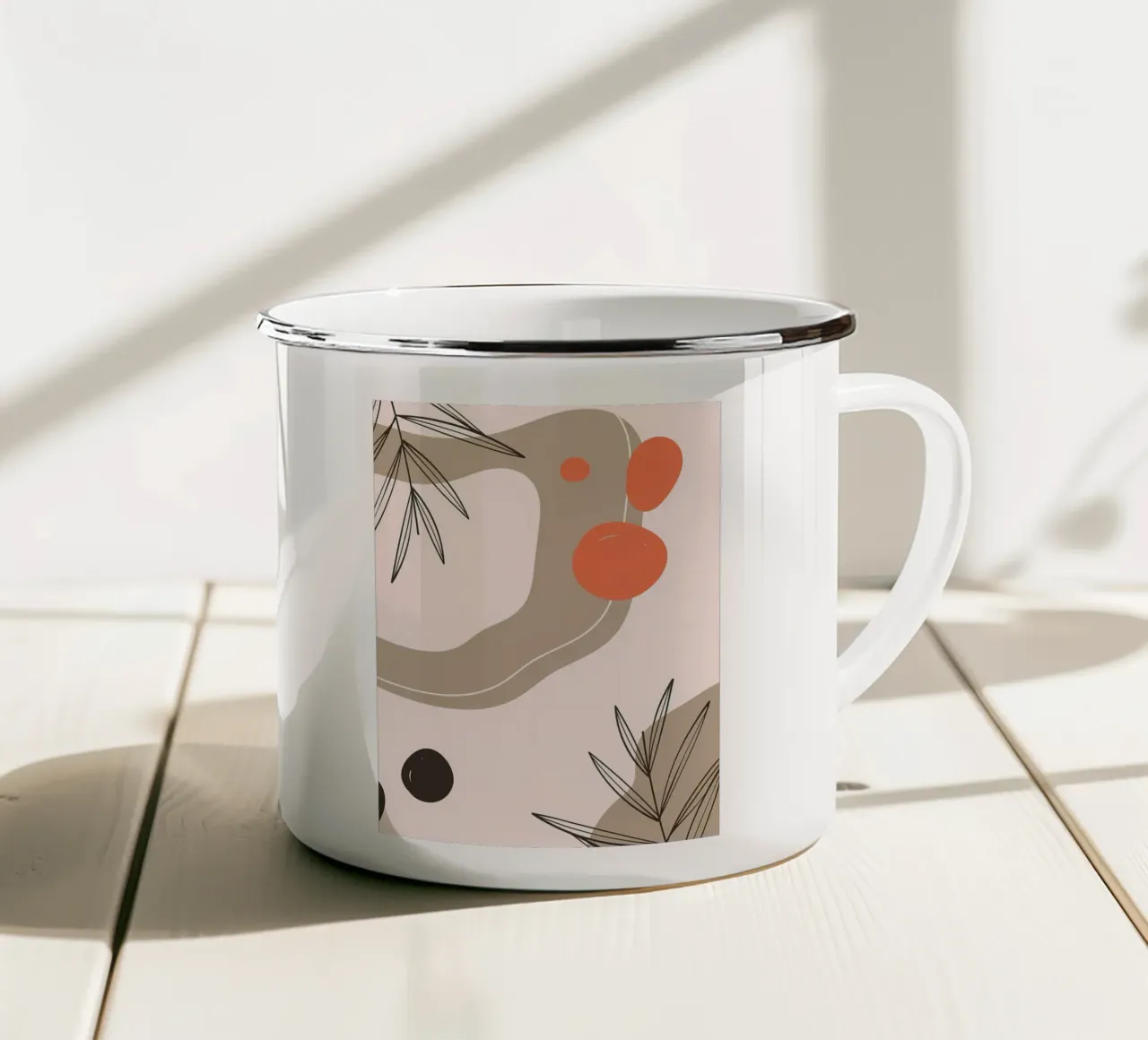Forme geometriche con foglia tazza in smalto da Locquinn Fuller