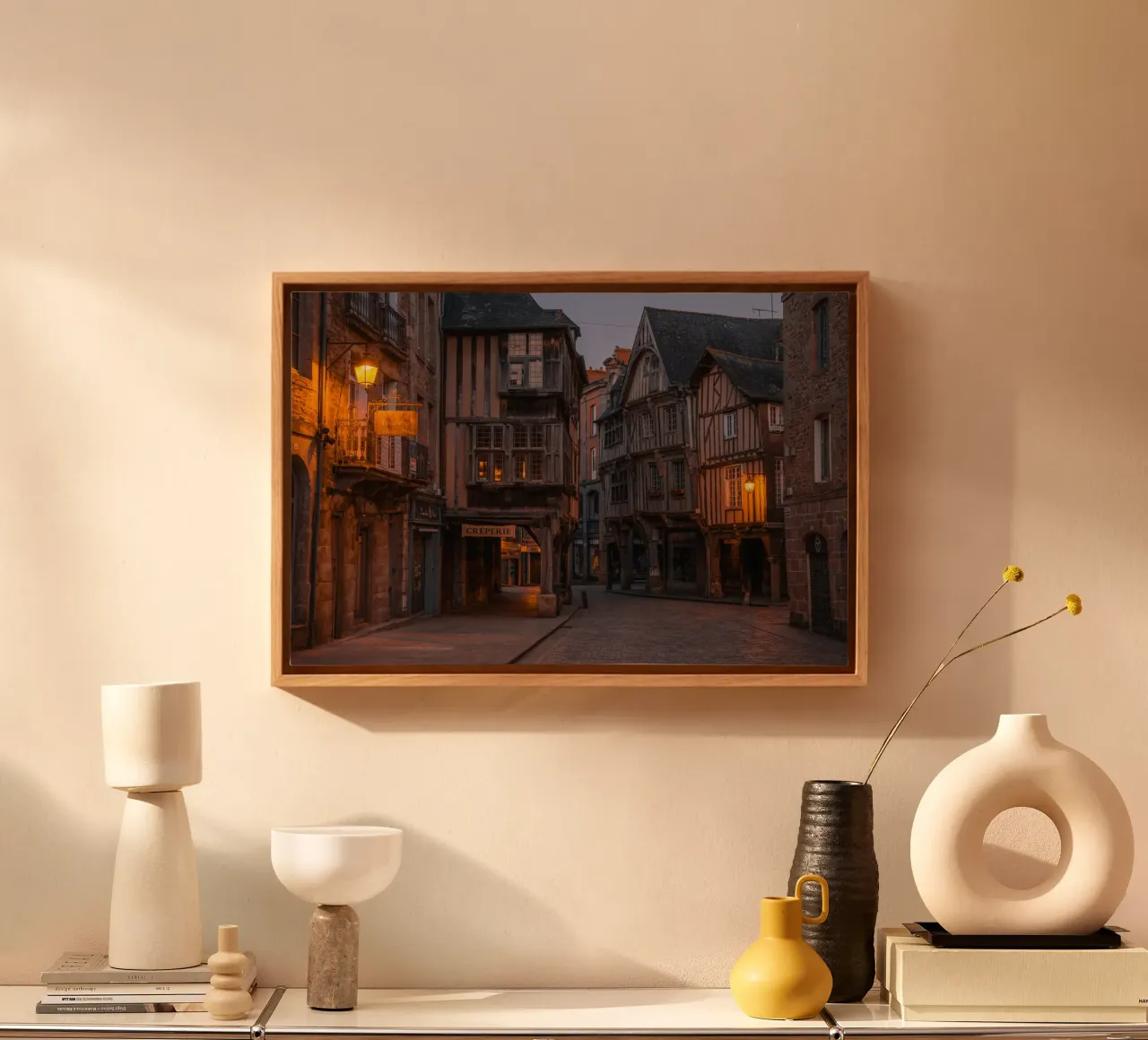 Middeleeuwse stad Dinan bij nacht, Frankrijk canvas met Baklijst van Marcel Bisig