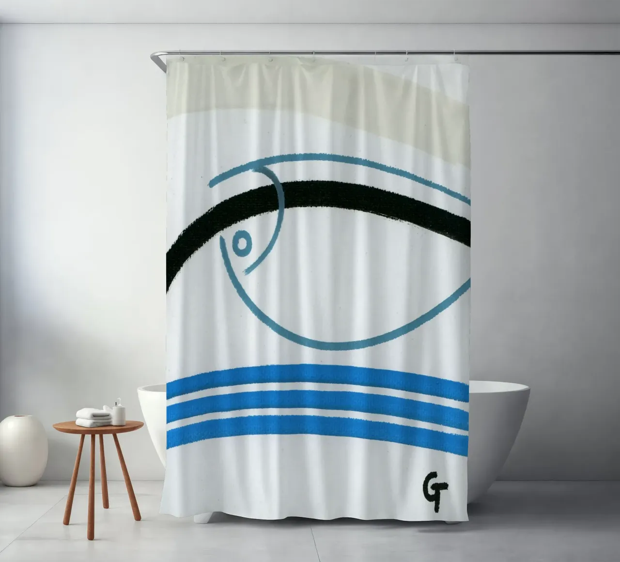 Minimalist fish 2 shower curtain by gtobonart