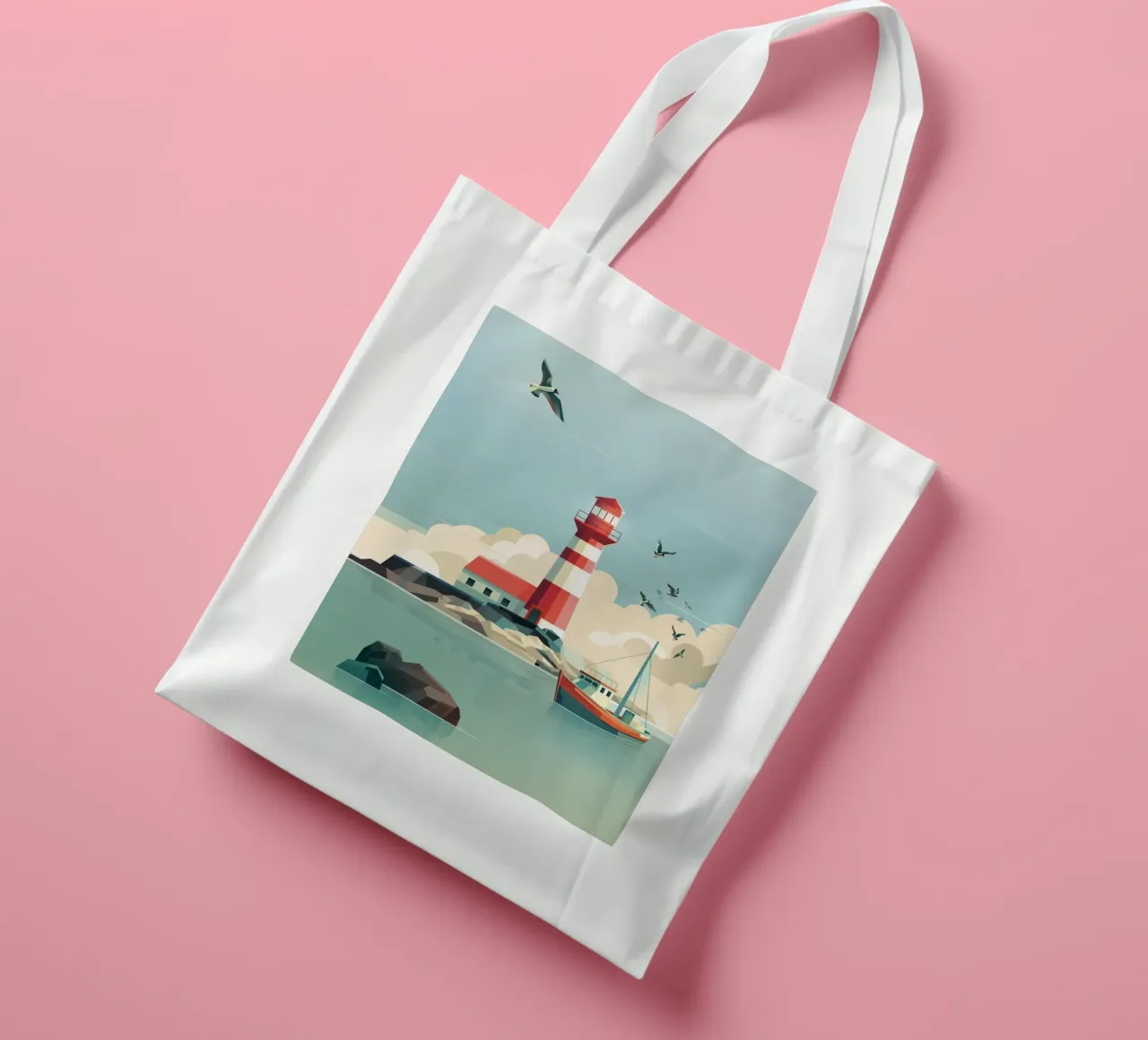 Lighthouse and fishing boat tote bag by ThorBrush