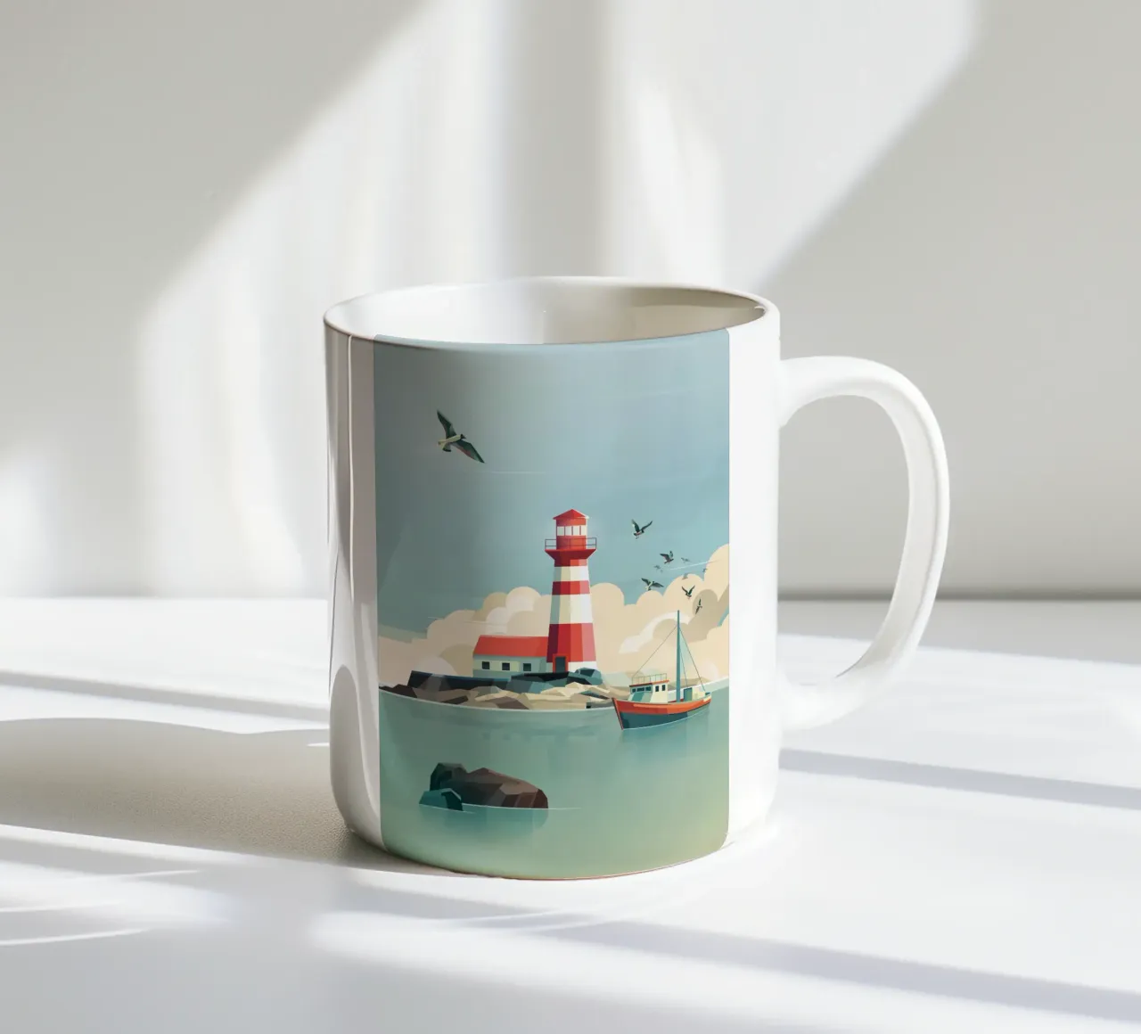 Faro e barca da pesca tazza in ceramica da ThorBrush