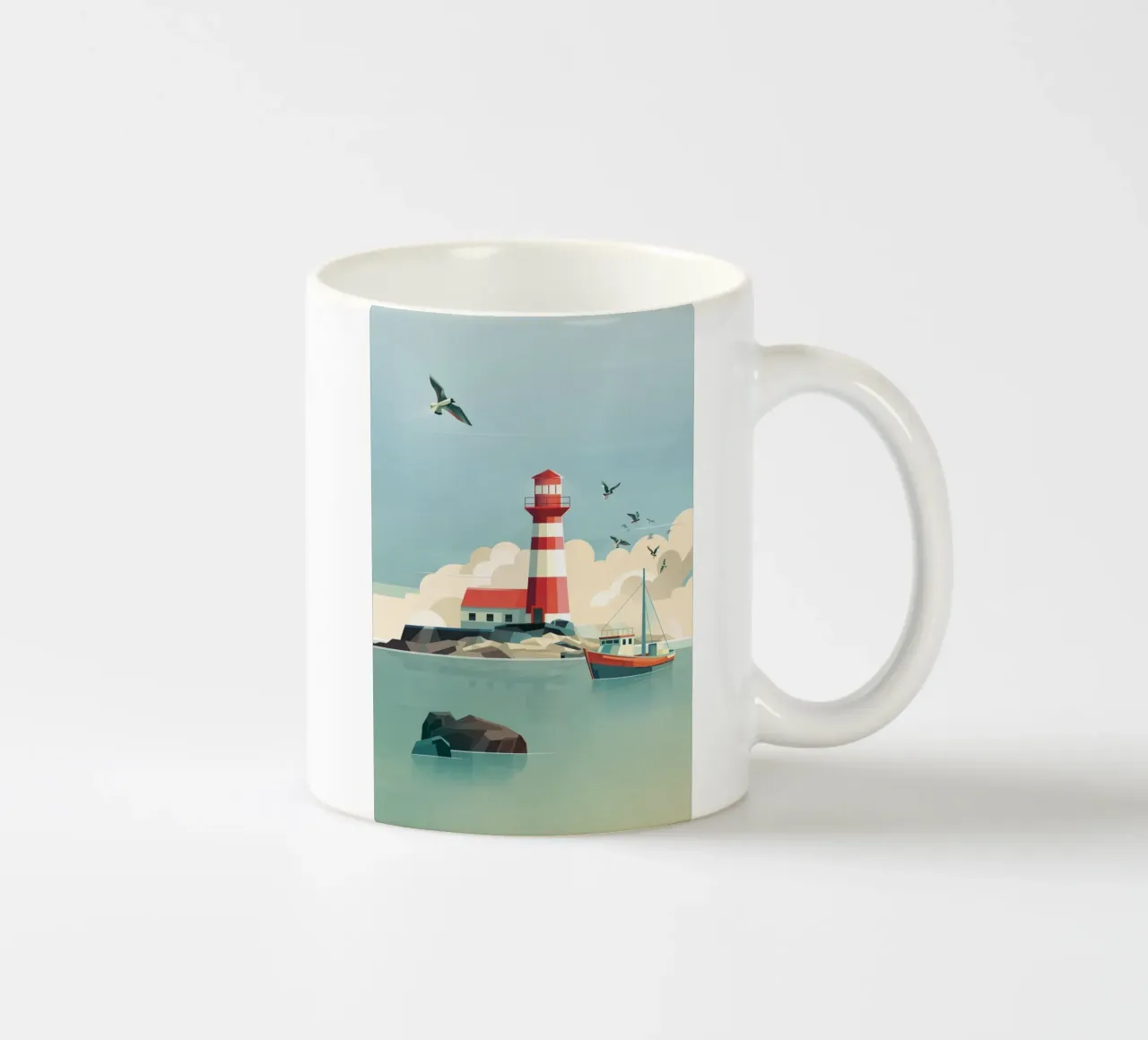 Faro e barca da pesca tazza in ceramica da ThorBrush