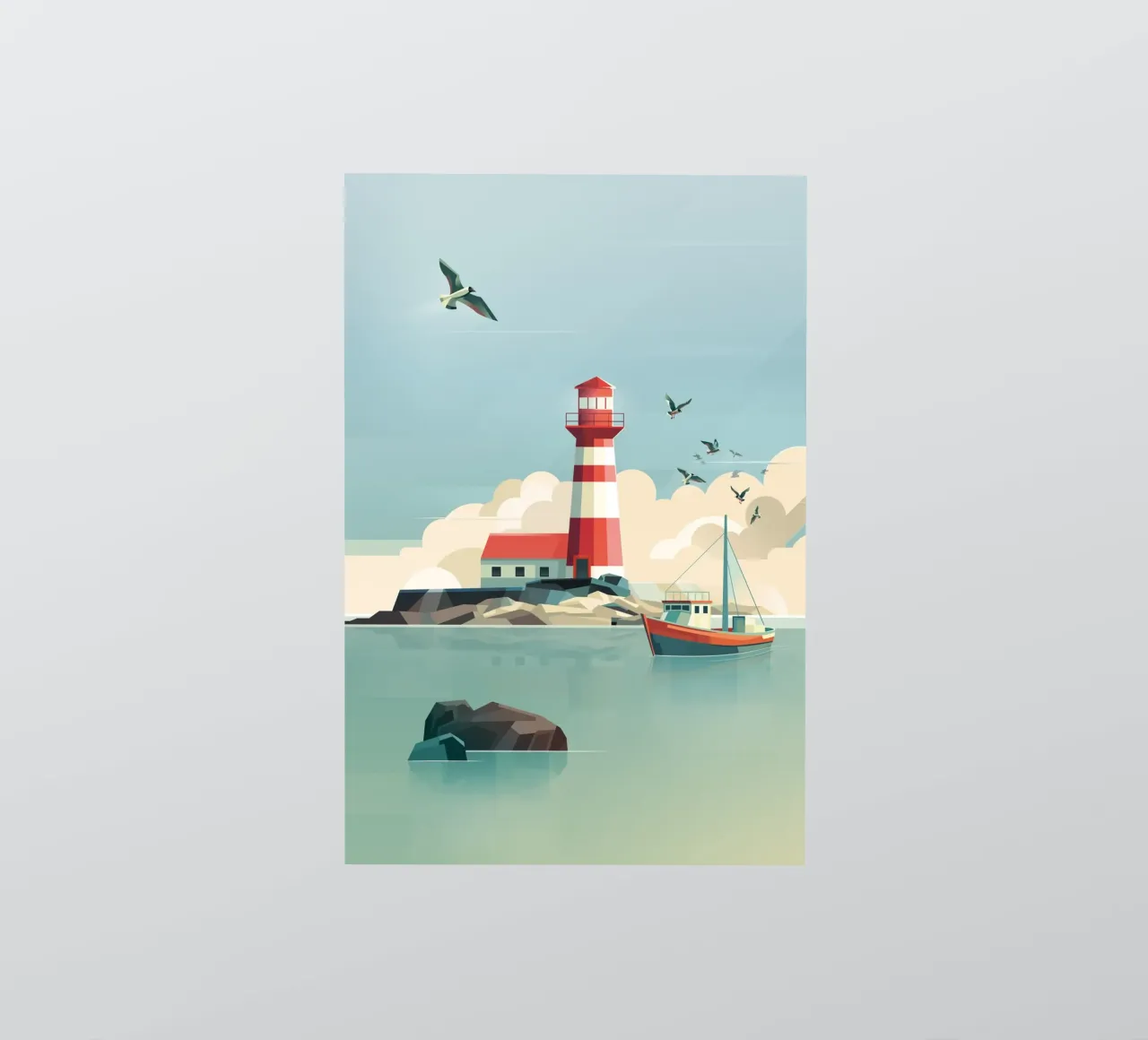 Lighthouse and fishing boat sticker by ThorBrush