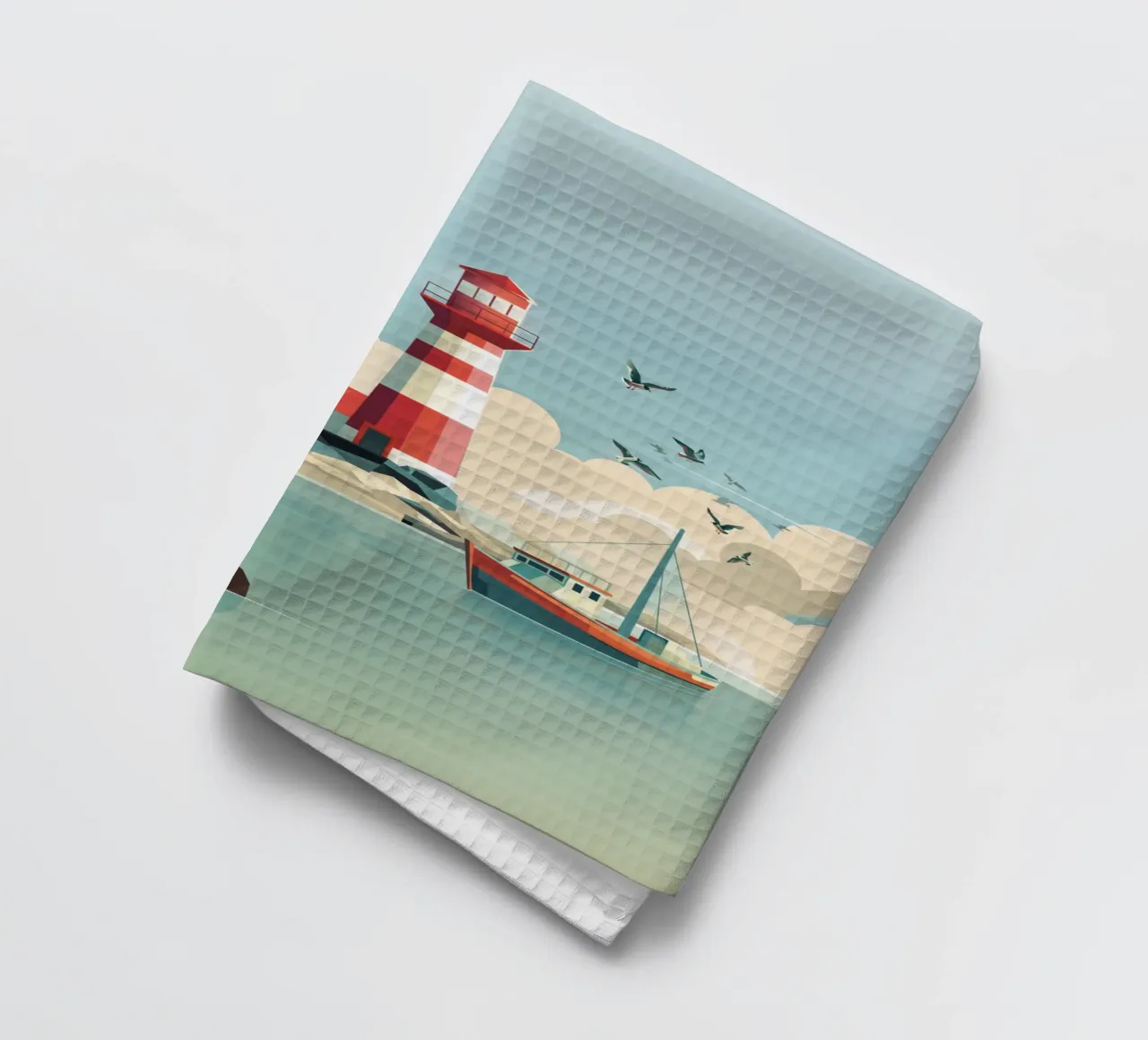 Leuchtturm und Fischerboot Geschirrtuch von ThorBrush