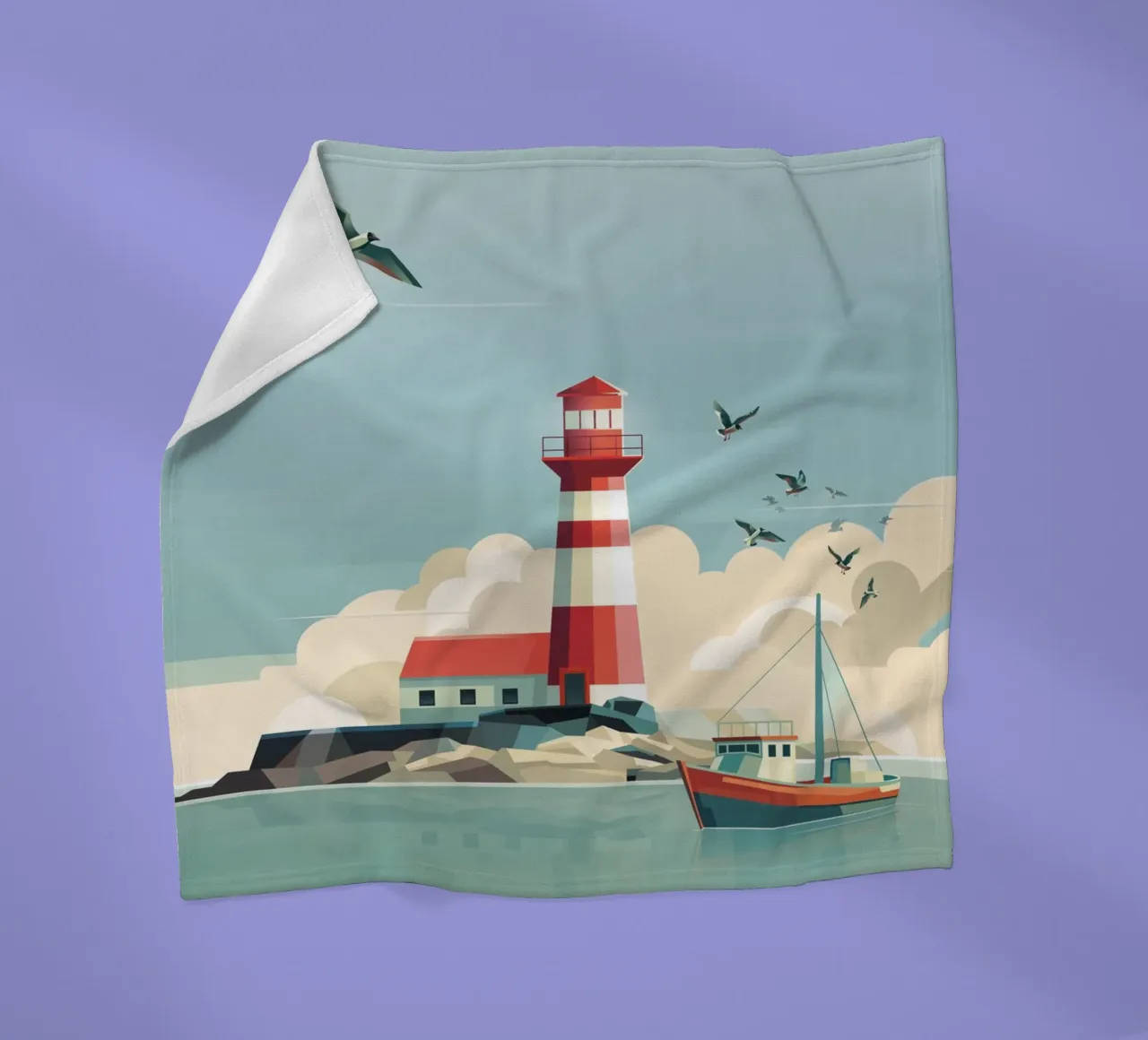 Leuchtturm und Fischerboot Fleecedecke von ThorBrush