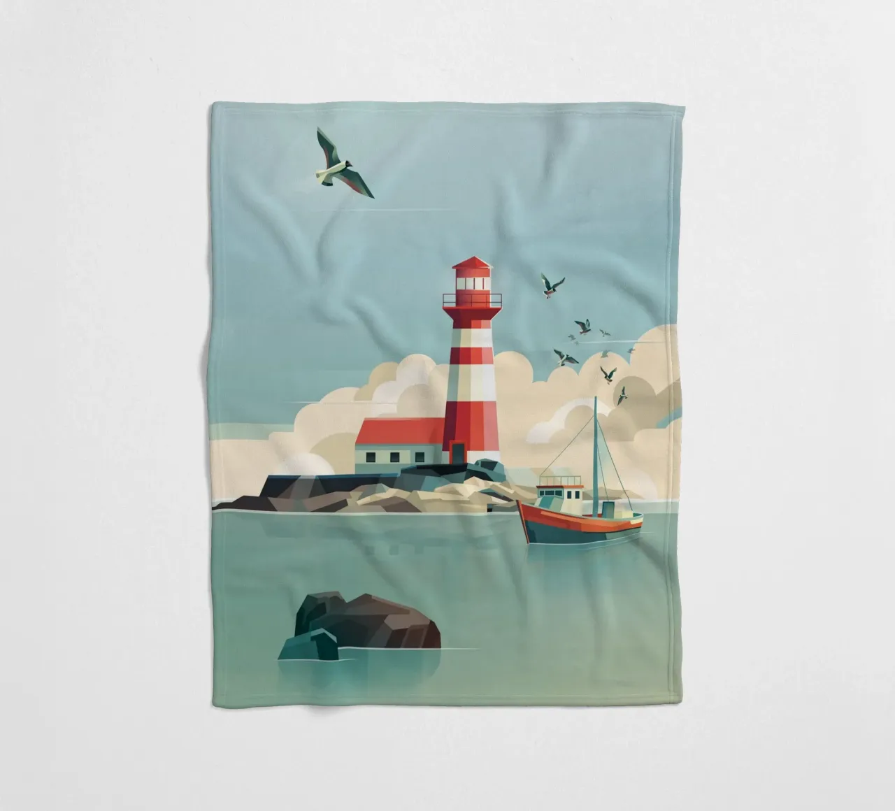 Leuchtturm und Fischerboot Fleecedecke von ThorBrush