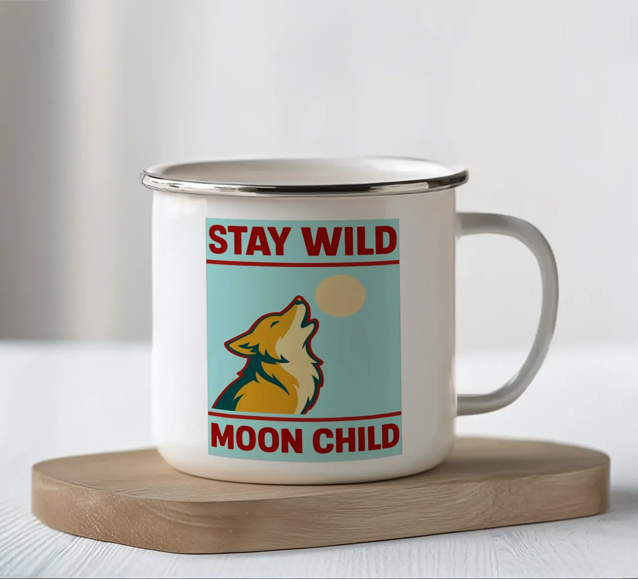 stay wild moon child funny wolf tazza in smalto da Toolee